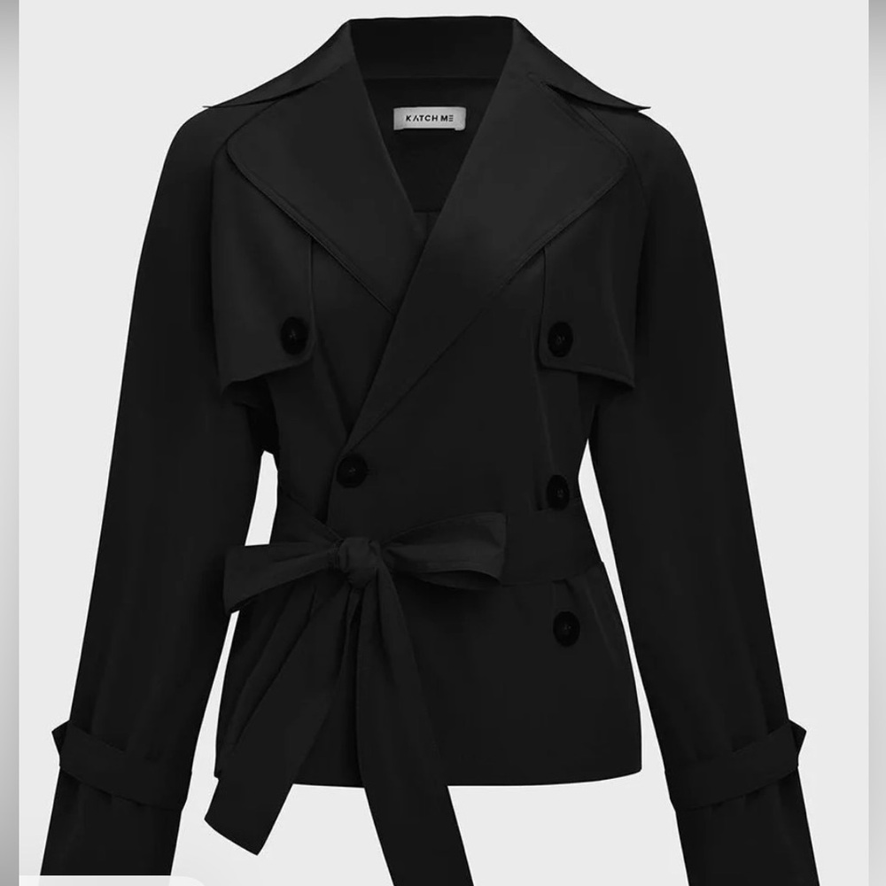 Black Double-Breasted Half-Trench Jacket XL